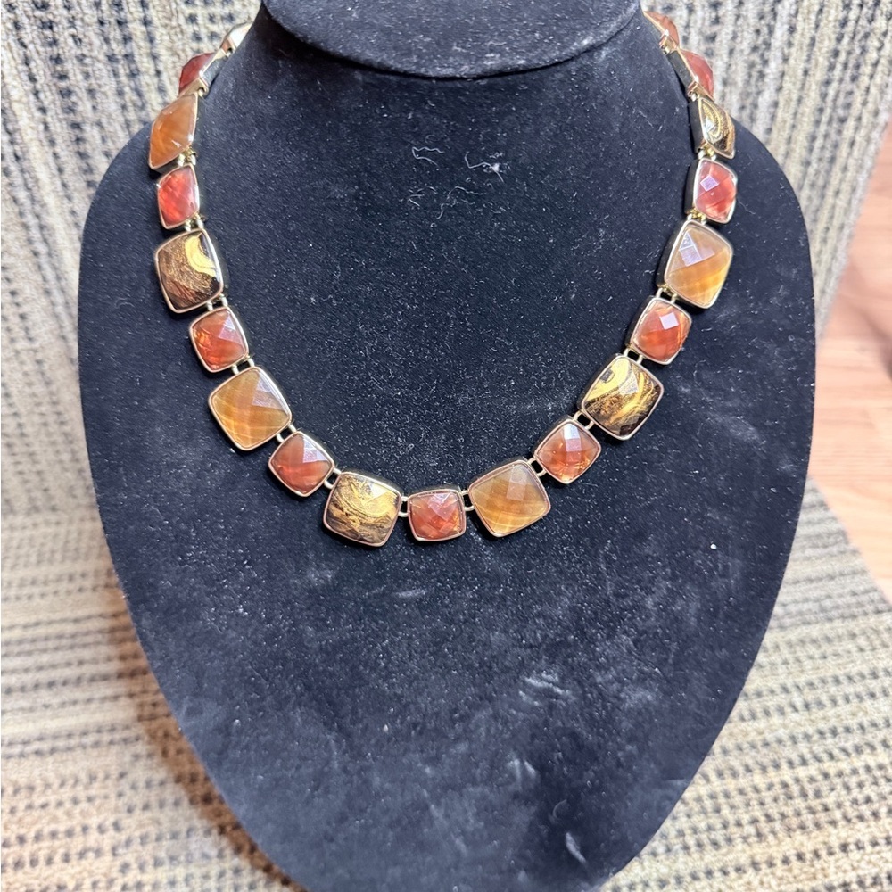 Vintage Erica Lyons Gold-Tone Brown & Amber Gemstone Necklace - Picture 6 of 7